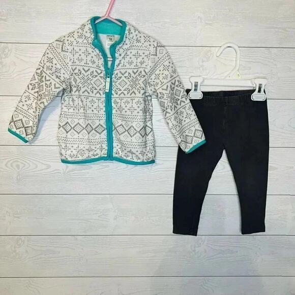 Carter’s fleece full zip jacket/Gymboree leggings toddler girls' Size 18-24 - Picture 1 of 6